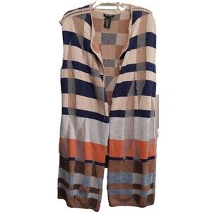 NIC + ZOE Large Striped Knit Open Front Sleeveless Long Duster Cardigan
